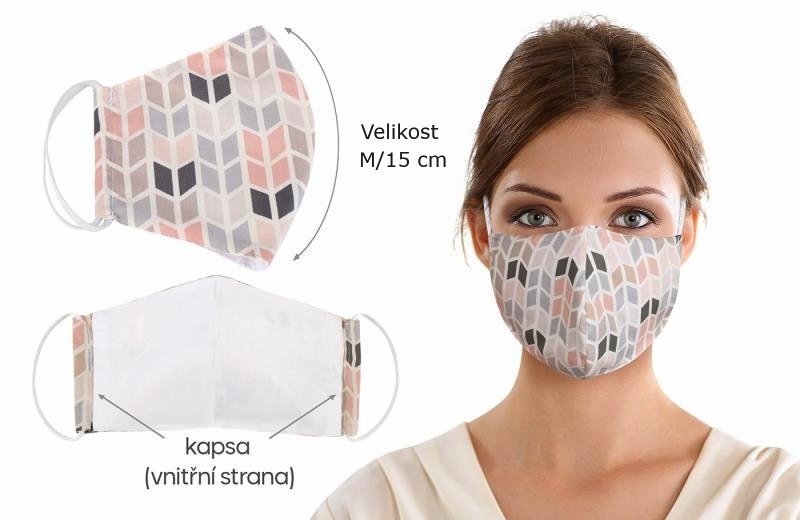 Bellatex Rouška dvouvrstvá s kapsou pro Nano filtr 1234/182 paravan M/15 bavlněná