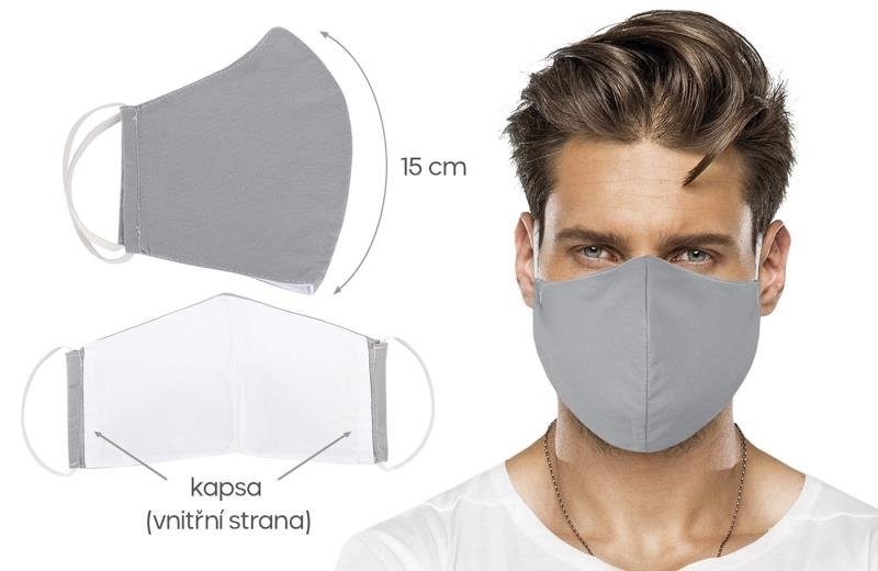 Bellatex rúško dvojvrstvové s vreckom pre Nano filter 1234/173 uni šedá M/15 bavlnená