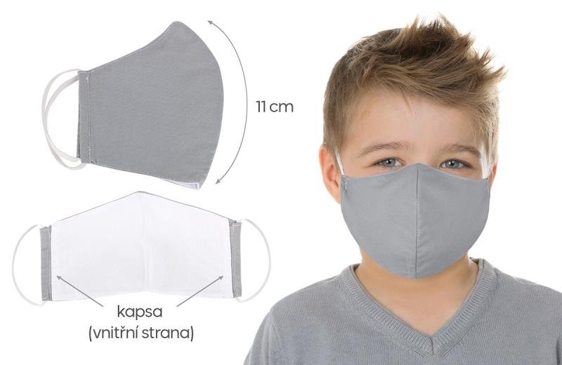 Bellatex rúško dvojvrstvové s vreckom pre Nano filter 1234/173 uni šedá XS/11 bavlnená