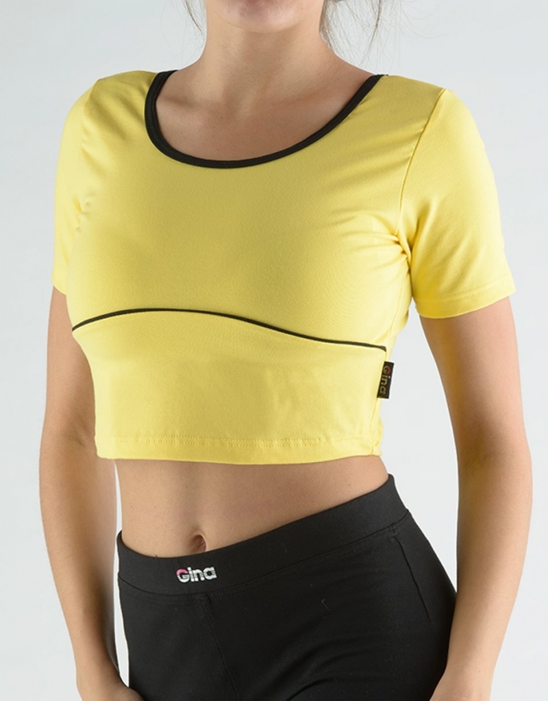Gina dámský top krátký rukáv 97009 citronová černý L bavlněný