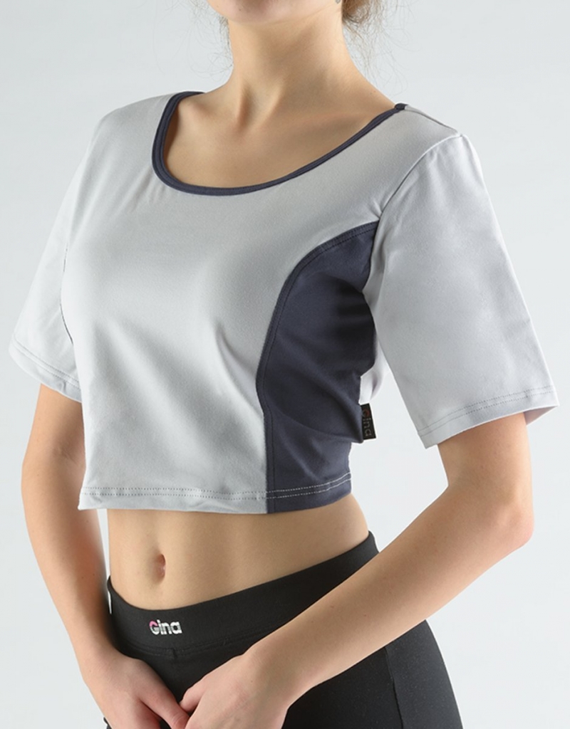 Gina dámsky top krátky rukáv 97012 sivobiela tm.popolový M bavlněný