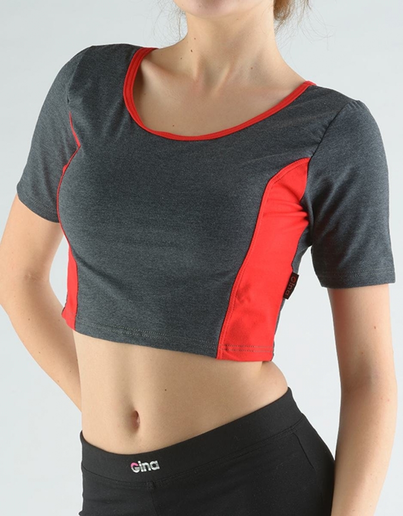 Gina dámský top krátký rukáv 97012 tm. šedá třešňový S bavlněný